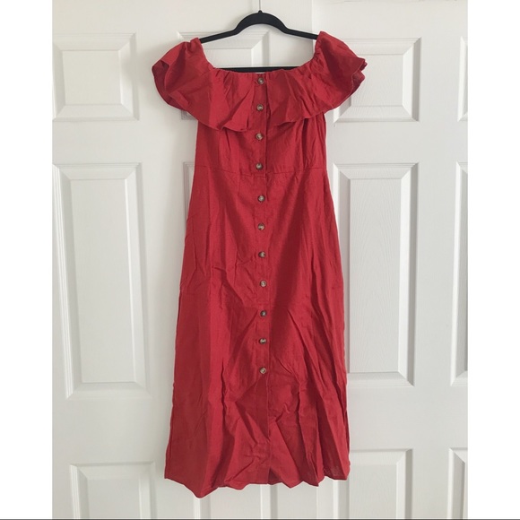 New Red Button Down Spanish Style Midi Dress M - Picture 2 of 7